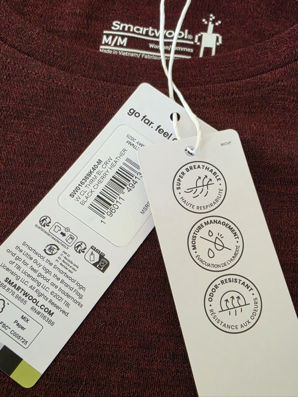 Smartwool Merino 250 Base Layer Crew Black Cherry Women’s M NWT Thermal Wool Top - Picture 5 of 13